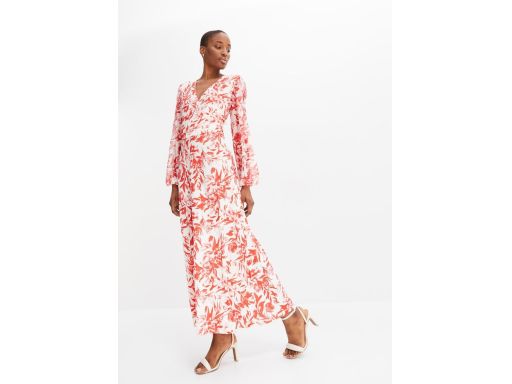 B.P.C długa sukienka śmietankowa w czerwone wzory ^40/42