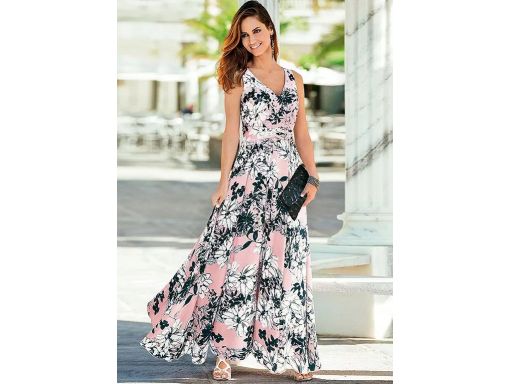 B.P.C sukienka szyfonowa długa rozkloszowana we wzory kwiatowe ^42