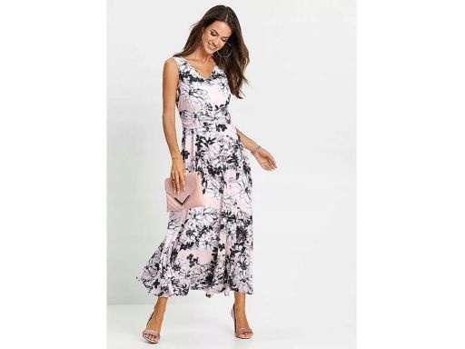 B.P.C sukienka szyfonowa długa rozkloszowana we wzory kwiatowe ^42