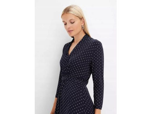 B.P.C granatowa sukienka w białe groszki rozkloszowana r.44/46