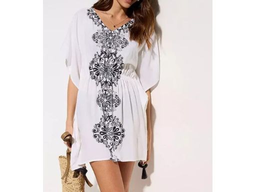 B.P.C sukienka tunika plażowa biała z nadrukiem 52/54.