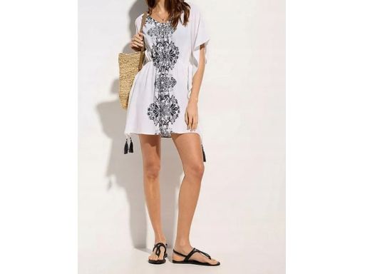 B.P.C sukienka tunika plażowa biała z nadrukiem 52/54.