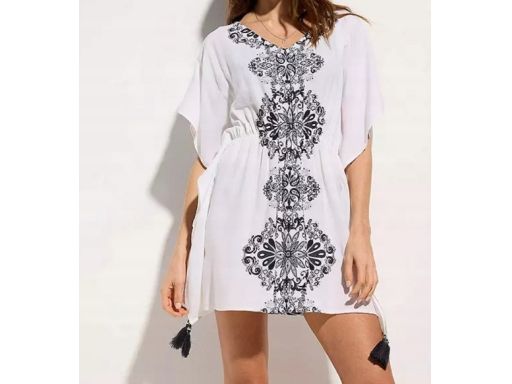 B.P.C sukienka tunika plażowa biała z nadrukiem 52/54.