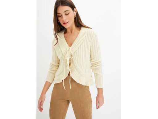 B.P.C beżowy sweterek wiązany z falbanką 40/42.