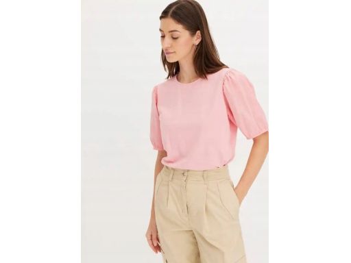 B.P.C t-shirt bawełniany różowy z bufiastymi rękawkami 44/46.