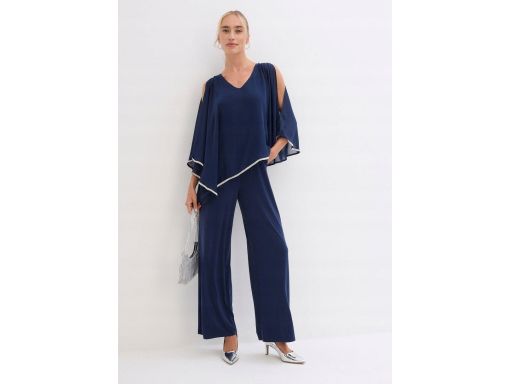 B.P.C kombinezon granatowy z warstwą szyfonową ze sztrasami ^40/42
