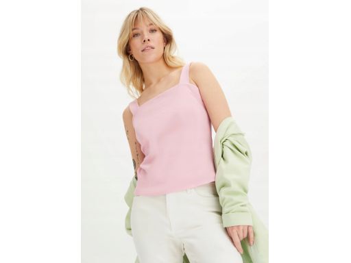 B.P.C krótki top w prążek bawełniany szerokie ramiączka OLIWKOWY ^44/4