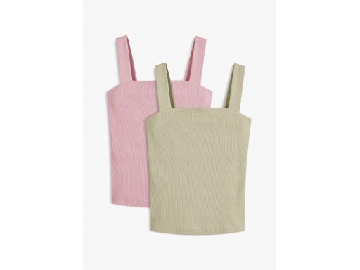 B.P.C krótki top w prążek bawełniany szerokie ramiączka OLIWKOWY ^44/4