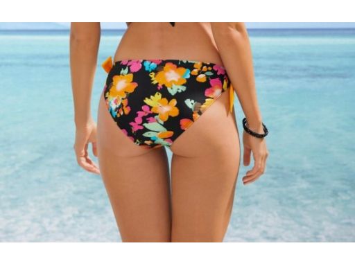 B.P.C bikini trójkątne miseczki wiązane czarne w kolorowe kwiaty 40.