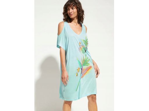 B.P.C sukienka tunika plażowa turkusowa z nadrukiem odkryte ramiona ^4