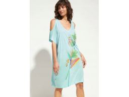 B.P.C sukienka tunika plażowa turkusowa z nadrukiem odkryte ramiona ^4