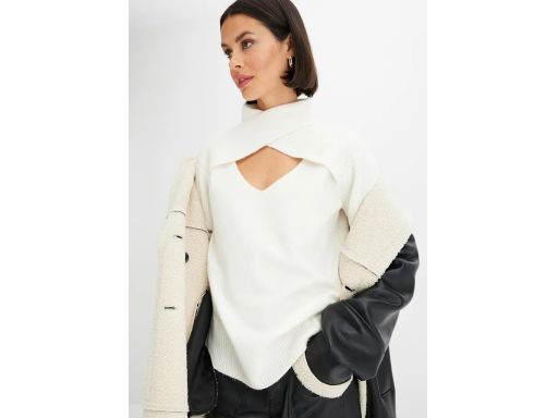 B.P.C śmietankowy sweter damski z wycięciem 52/54.
