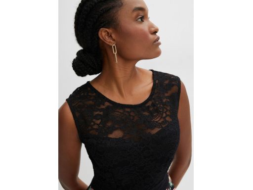 B.P.C sukienka rozkloszowana w kwiaty z górną koronką 36/38.