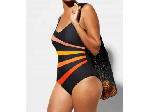 B.P.C kostium kąpielowy shape czarny z kolorowymi paskami r.44