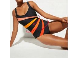 B.P.C kostium jednoczęściowy czarny w pomarańczowe paski r.42