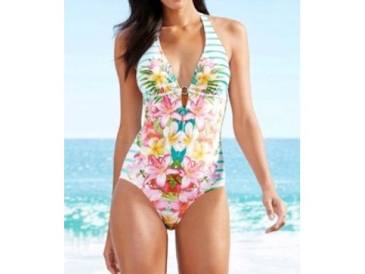 B.P.C kostium kąpielowy w kwiaty z ozdobnymi paskami 36