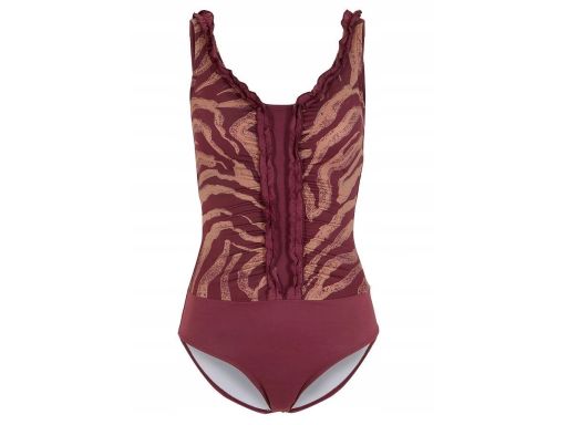 B.P.C kostium jednoczęściowy bordowy we wzory z falbankami r.42