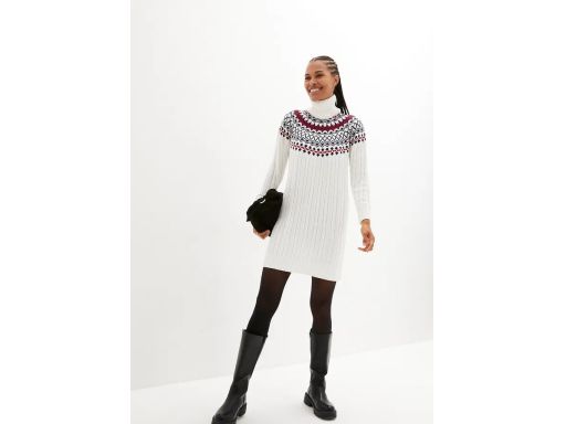 B.P.C sukienka dzianinowa wzór norweski śmietankowa r.44/46