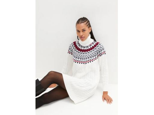 B.P.C sukienka dzianinowa wzór norweski śmietankowa r.44/46