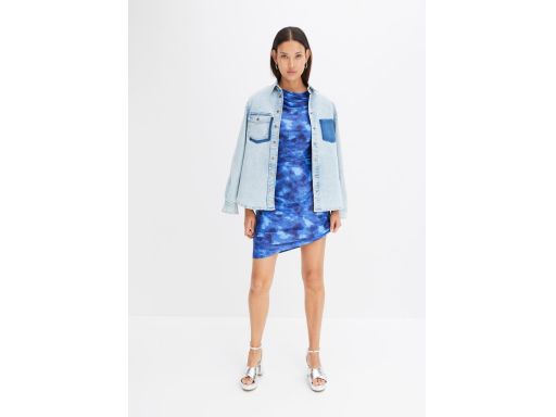 B.P.C sukienka niebieska we wzory z marszczeniem ^44/46