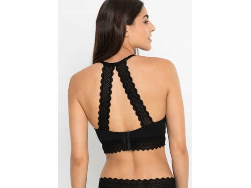 B.P.C biustonosz usztywniany czarny z szeroką koronką i sznurowaniem ^