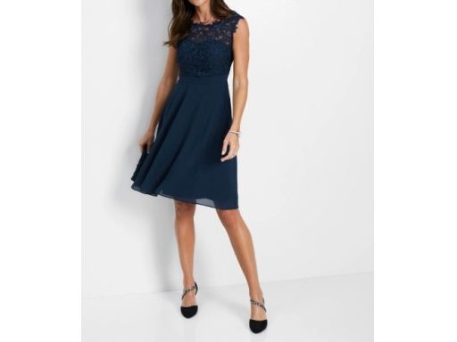 B.P.C sukienka szyfonowa z koronką granatowa ^36