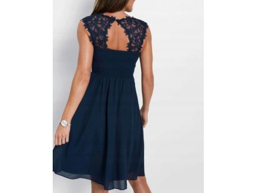 B.P.C sukienka szyfonowa z koronką granatowa ^36