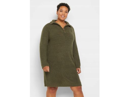 B.P.C sukienka dzianinowa oliwka ze stójką 44/46.