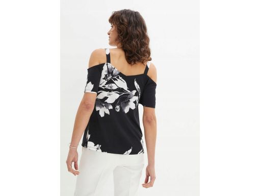 B.P.C bluzka carmen na ramiączka czarna w białe kwiaty r.40/42
