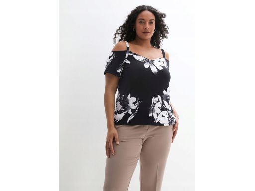 B.P.C bluzka carmen na ramiączka czarna w białe kwiaty r.40/42