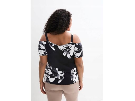 B.P.C bluzka carmen na ramiączka czarna w białe kwiaty r.40/42
