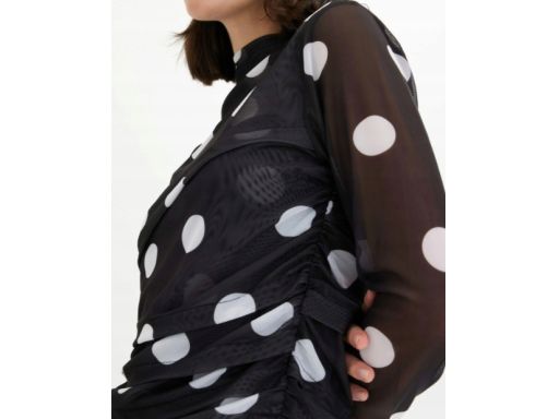 B.P.C bluzka siateczkowa czarna w białe grochy z marszczeniami 44/46.