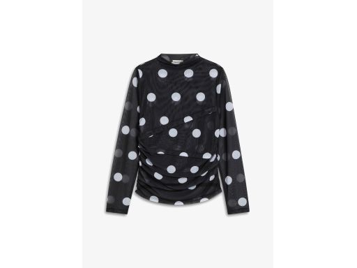 B.P.C bluzka siateczkowa czarna w białe grochy z marszczeniami 44/46.