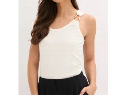 B.P.C top ecru prążkowany z klamrą ^48/50