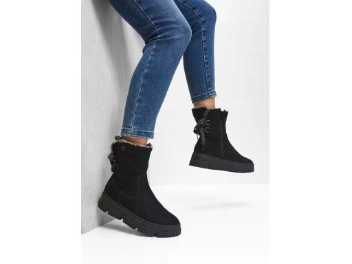 s.Oliver botki z futerkiem czarne eko zamsz ^40