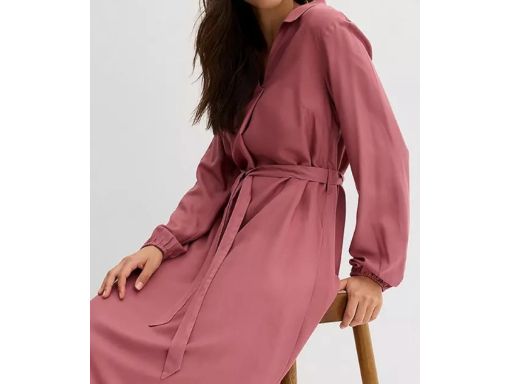 B.P.C sukienka midi ciemny, brudny róż z paskiem z wiskozy r.46