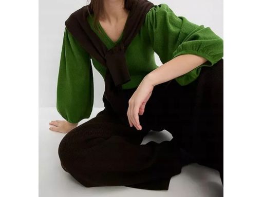 B.P.C bluzka dzianinowa zielona z balonowymi rękawami 3/4 r.40/42