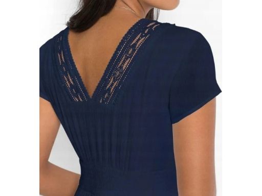 B.P.C granatowa sukienka z wiskozy z koronką długa r.52