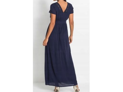 B.P.C granatowa sukienka z wiskozy z koronką długa r.52