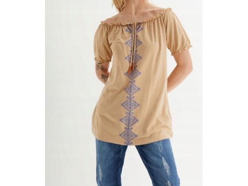 B.P.C bluzka beżowa carmen z nadrukiem 48/50.