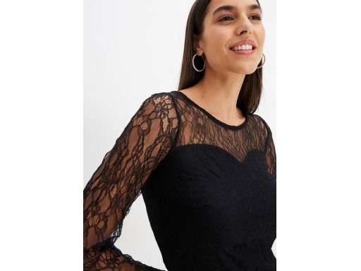 B.P.C czarna sukienka koronkowa z długim rękawem 48/50.