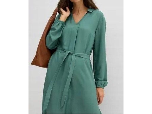 B.P.C sukienka midi zielony dymny z paskiem z wiskozy 40.