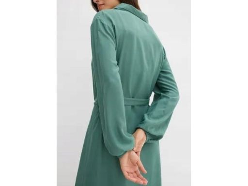 B.P.C sukienka midi zielony dymny z paskiem z wiskozy 40.