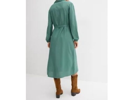 B.P.C sukienka midi zielony dymny z paskiem z wiskozy 40.