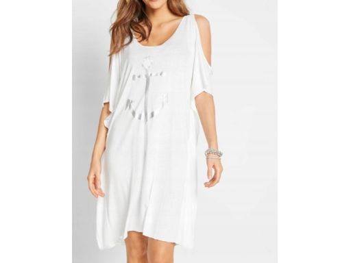 B.P.C sukienka plażowa biała wiskozowa z kotwicą r.44/46