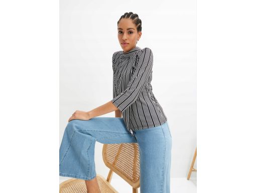 B.P.C bluzka z efektem założenia kopertowego czarno-biała w paski 40/4