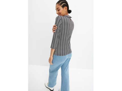 B.P.C bluzka z efektem założenia kopertowego czarno-biała w paski 40/4