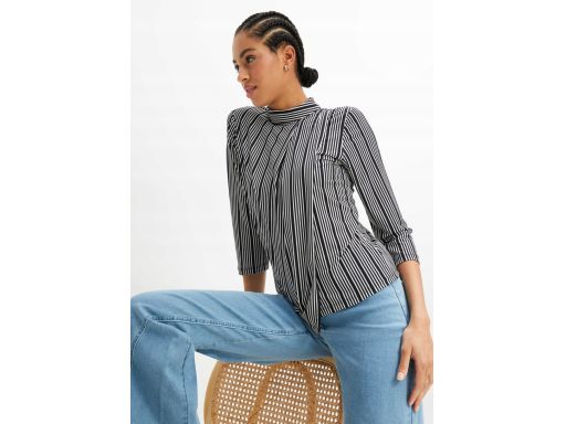 B.P.C bluzka z efektem założenia kopertowego czarno-biała w paski 40/4