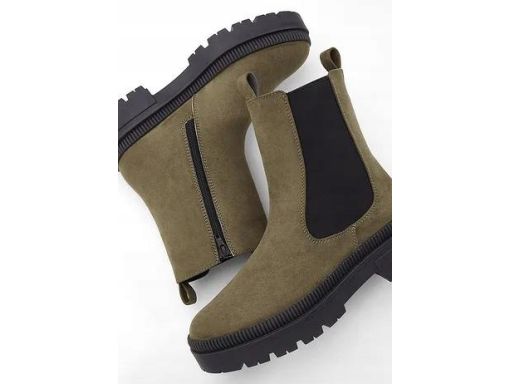 B.P.C oliwkowe botki damskie na grubej podeszwie r.41