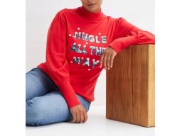 B.P.C sweter dzianinowy czerwony świąteczny z napisem z cekinów ^40/42